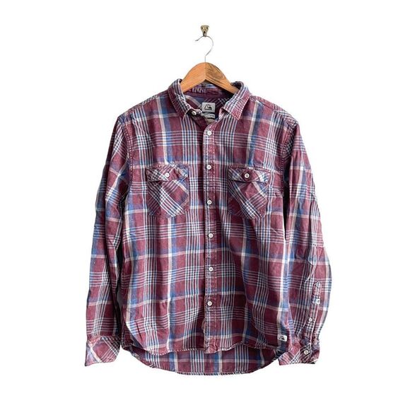 Quiksilver Modern Shirt Plaid  Red Blue Button Up Men's M - Picture 1 of 10